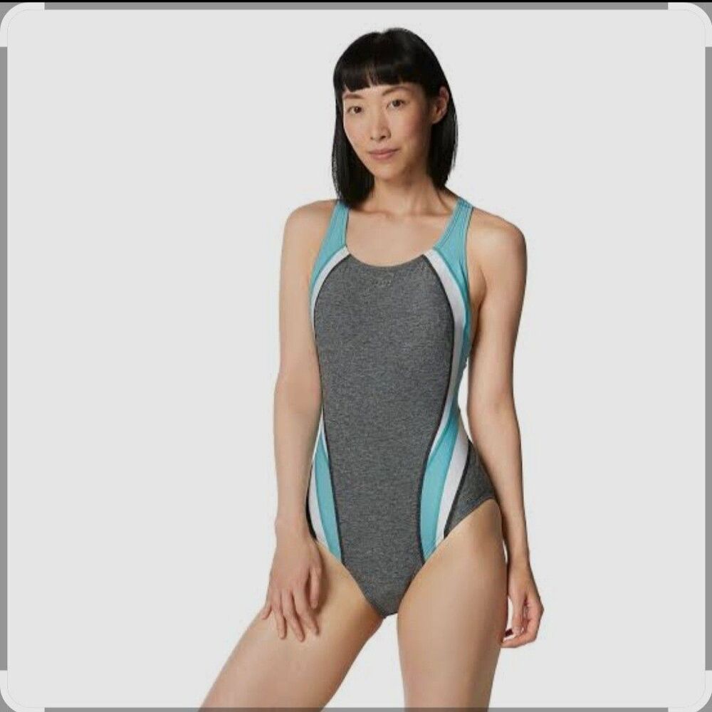 Speedo Women’s Porcelain Quantum Fusion Splice Heathered W/Hydrobra Sz 8 New